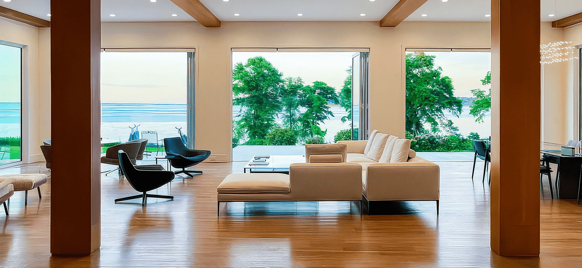 Expansive floor-to-ceiling sliding glass doors seamlessly blend indoor-outdoor living in luxurious Sarasota homes, showcasing Euro-Walls' premium oversized openings with minimal frames and hurricane-resistant features.
